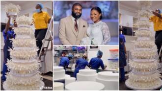 Rare video captures how Mercy Chinwo's giant wedding cake was created with inscriptions of titles of her songs