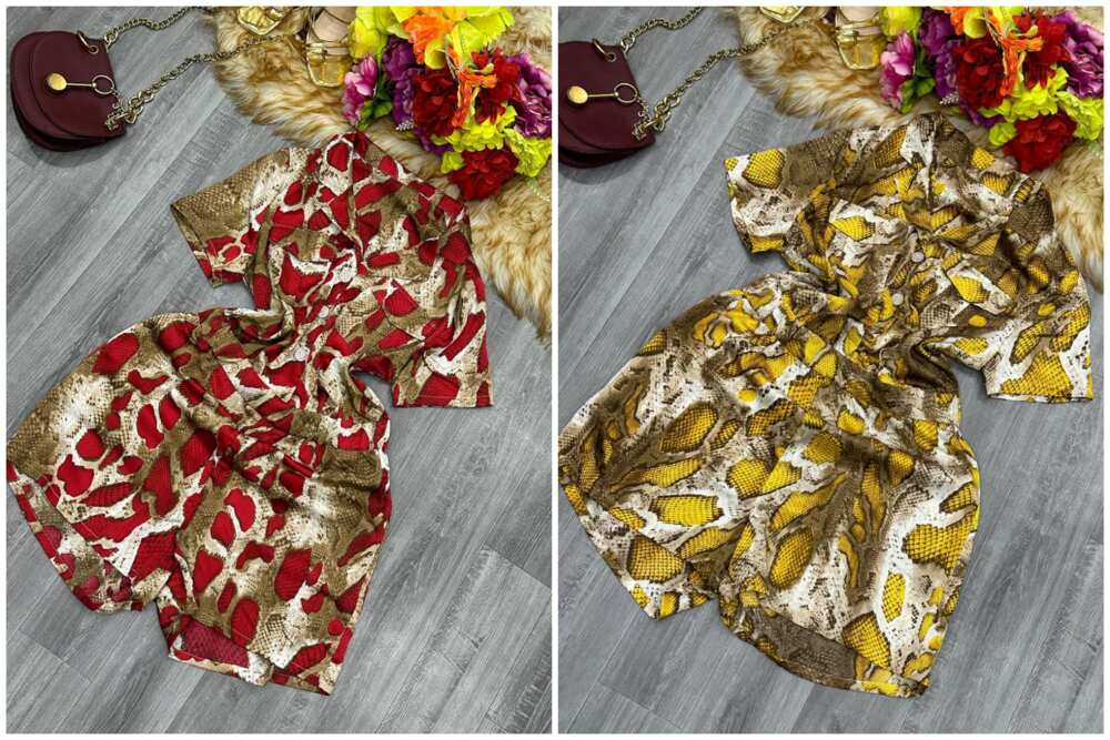 Two damask playsuits of different shades