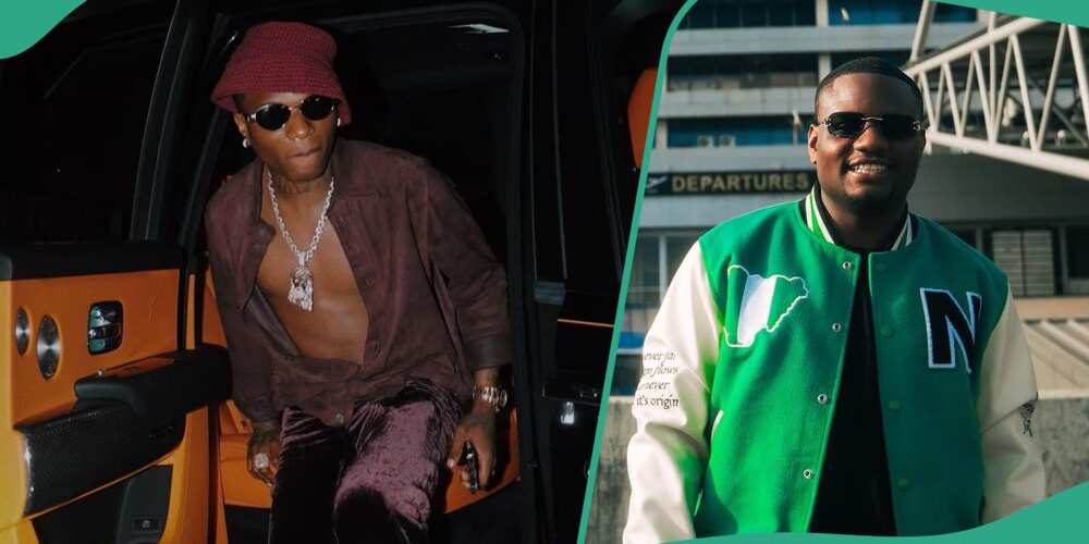 DJ Tunez reacts as Wizkid rolls his eyes while he makes a video
