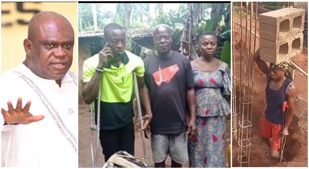 Photos of Pastor Gift Chibuzor Chinyere and the disabled man and his parents.