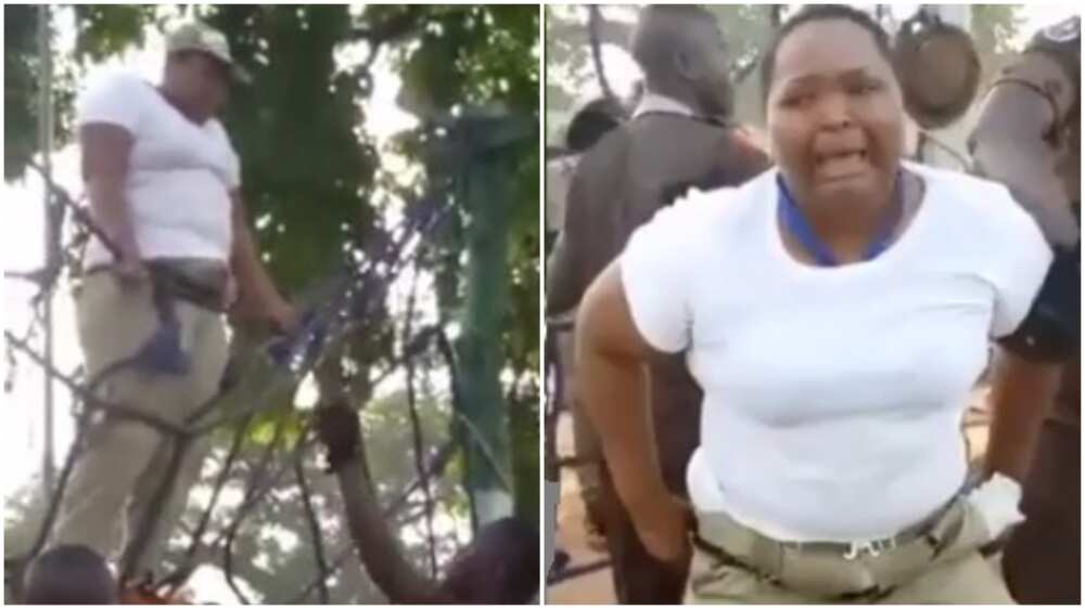 Youth corps member bursts into tears after completing her drilling exercise in camp