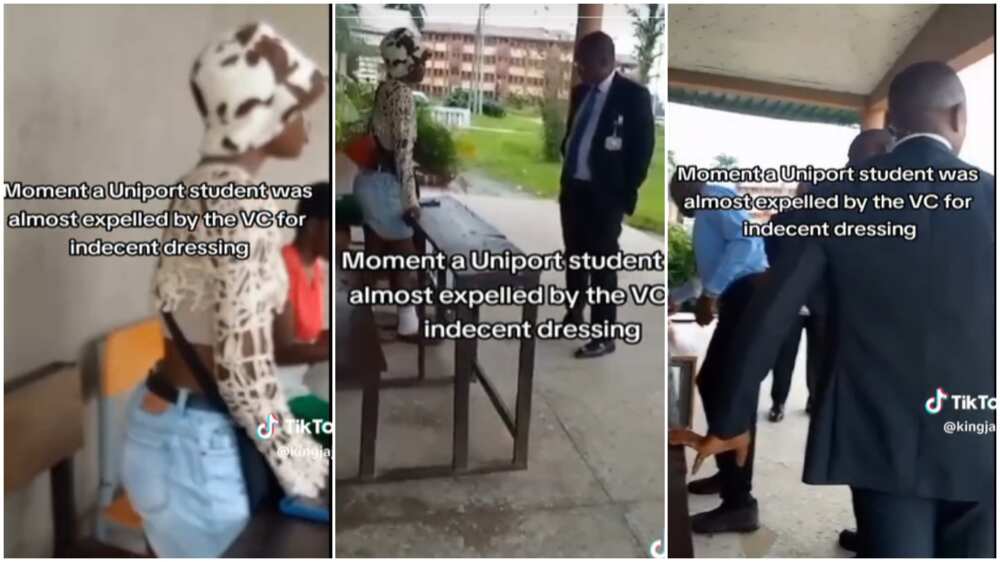 Uniport's VC talked to student/lady in skimpy clothes.