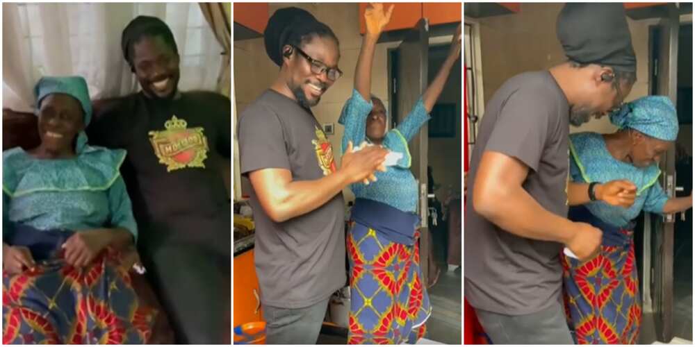 Daddy Showkey's Mum Dances with Joy as Singer Pays Her a Surprise Visit on Her Birthday