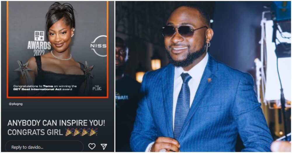 Davido congratulates Tems on BET wins Davido congratulates Tems on BET wins