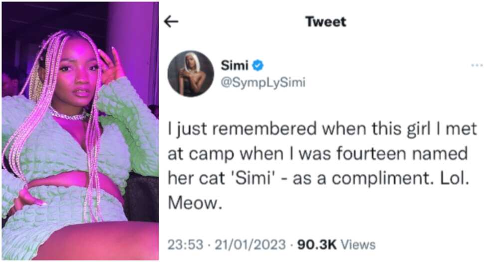 Singer Simi's friend named cat after her.