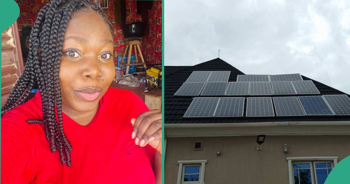 Nigerian lady displays her solar system which gives her 24/7 light and carries everything