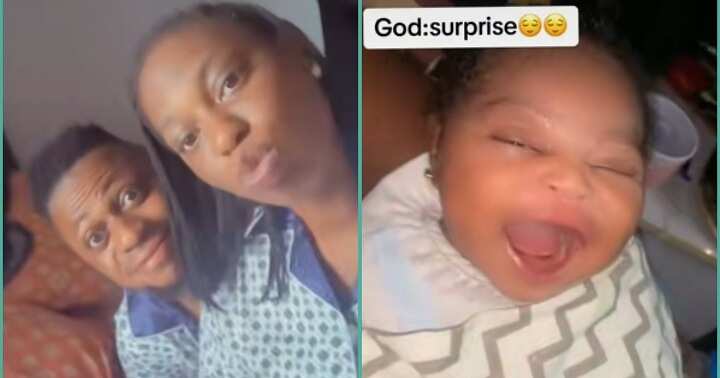 Watch video as lady shows off her baby who surprised them