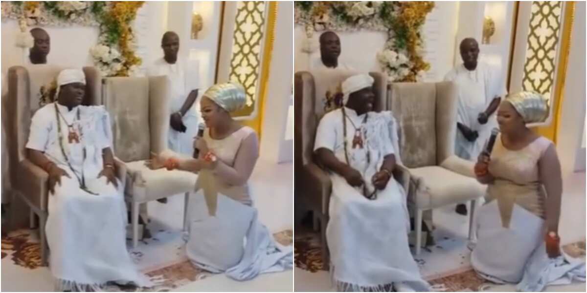 Your wives will multiply in the palace: Ooni of Ife bursts into laughter as wife kneels to pray for him