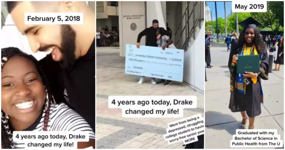 Joy as young lady gifted N20m by Drake in his viral 2018 God's Plan video shoot makes it in life, counts her blessings years later