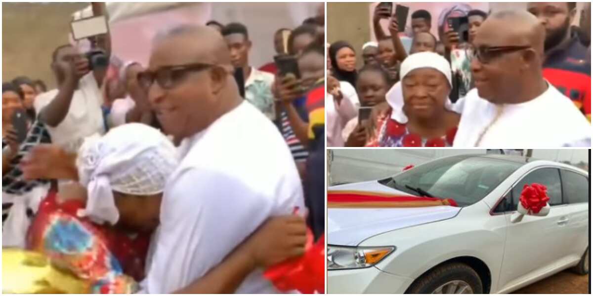 Oga Bello's wife bursts into tears of joy as he and children surprise her with new car on 70th birthday