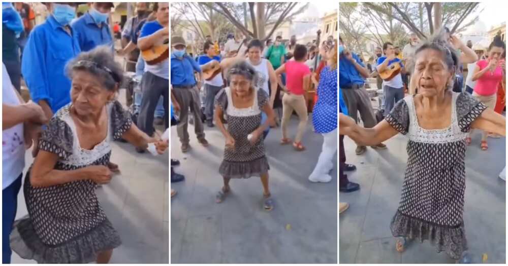 Old woman dances hard on man, shows off cool legwork on street in cute video