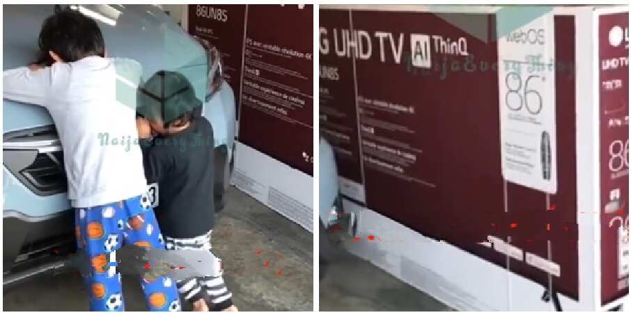2 kids use their mum's phone to buy 86 inch television online.