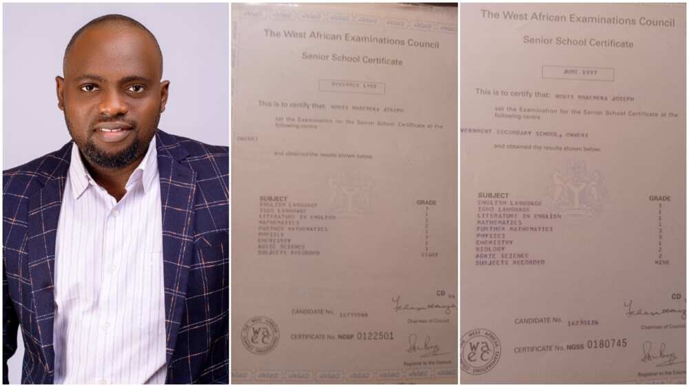 Nigerian man shows off his 1997 WAEC results, thanks his parents for making him study hard