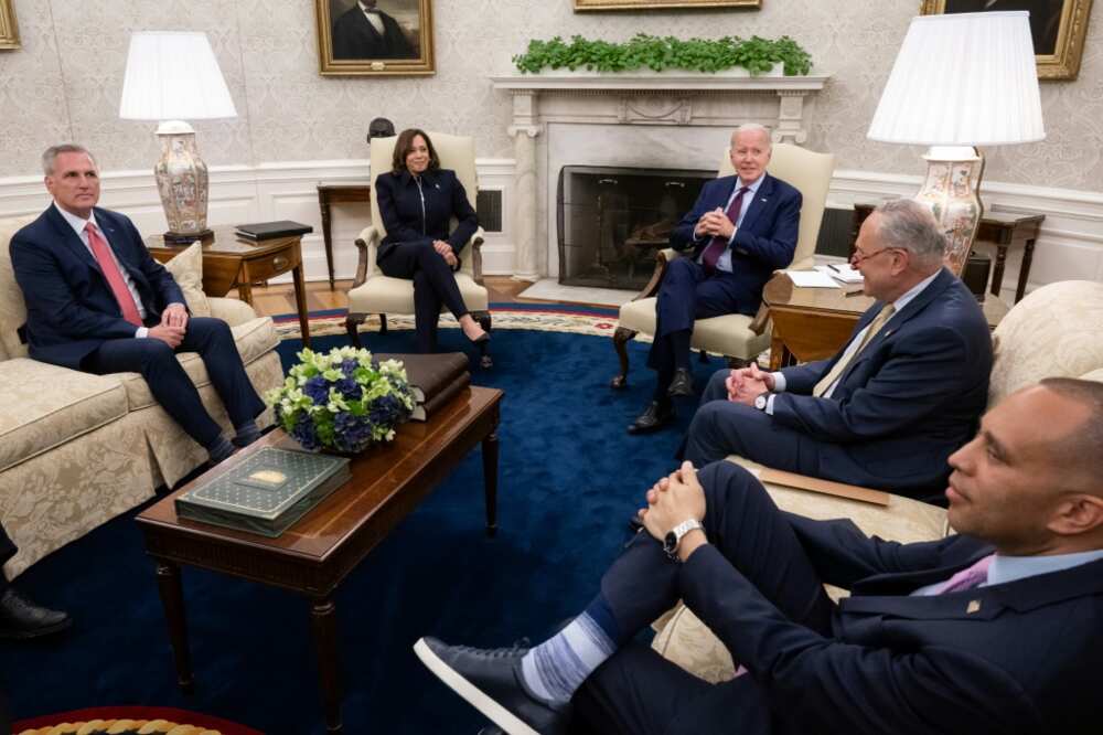 Markets have welcomed signs of progress in talks between US President Joe Biden (C) and congressional leaders on raising the US debt ceiling Markets have welcomed signs of progress in talks between US President Joe Biden (C) and congressional leaders on raising the US debt ceiling