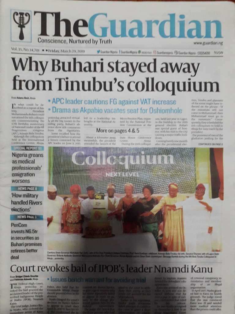 Newspaper Review: Buhari, ‘no-show’ at Bola Tinubu Colloquium Newspaper Review: Buhari, ‘no-show’ at Bola Tinubu Colloquium