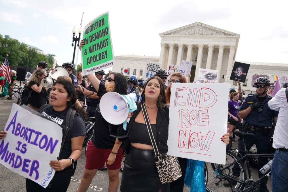 Anti-abortion demonstrators gather outside the US Supreme Court