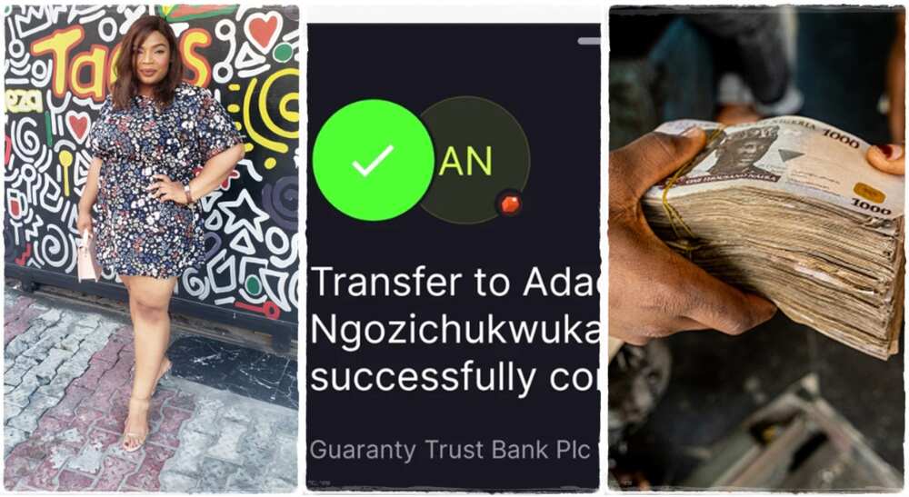 Photos of Adaobi Amadi, a Nigerian teacher who got cash gifts after quoting Flutterwave's tweet.
