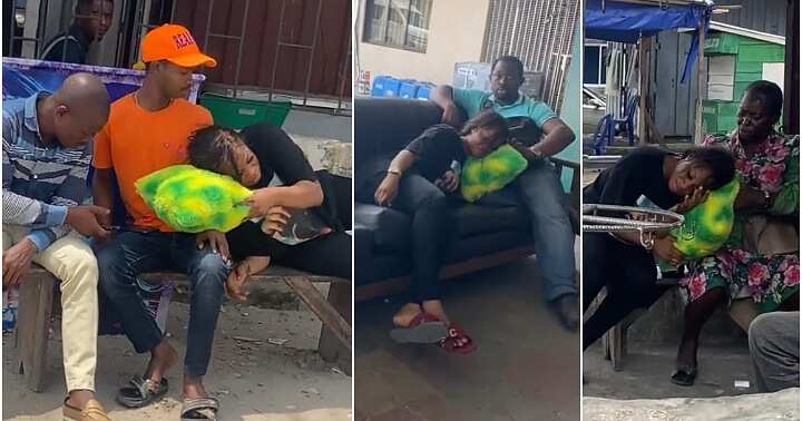 Lady lies down, random strangers, funny video