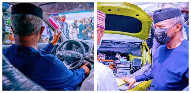 Osinbajo asking questions on the car's functionality