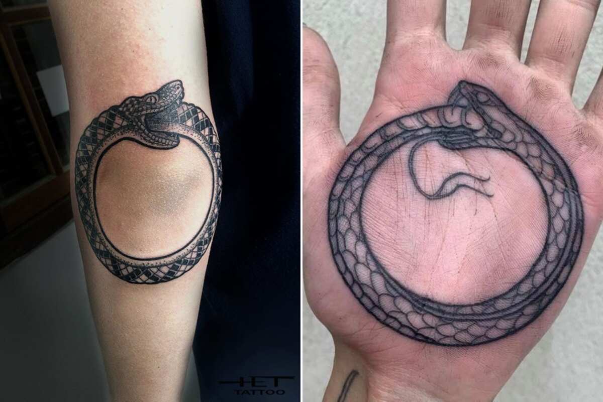 Black and White Ouroboros Dragon Tattoo - Ace Tattooz