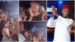 Regina Daniels, villagers storm out in excitement as hubby Ned Nwoko wins PDP primaries, son Munir dances