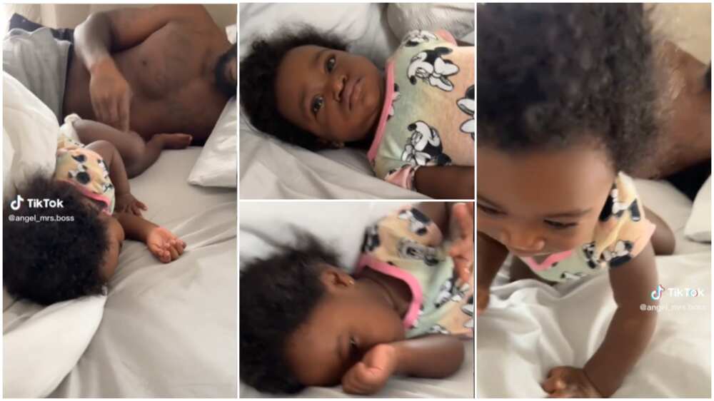 Baby and father/little girl slept in. Baby and father/little girl slept in.