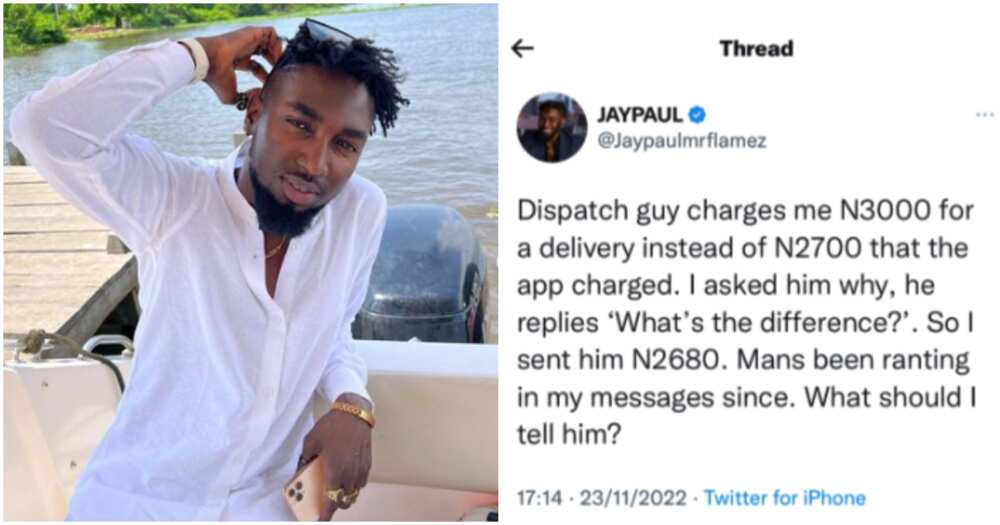 BBNaija star Jaypaul deals with dishonest dispatch rider.