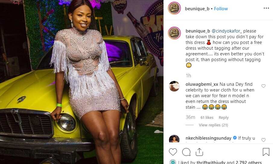 Bbnaija's Cindy called out by an Instagram vendor for posing in dress without giving credit