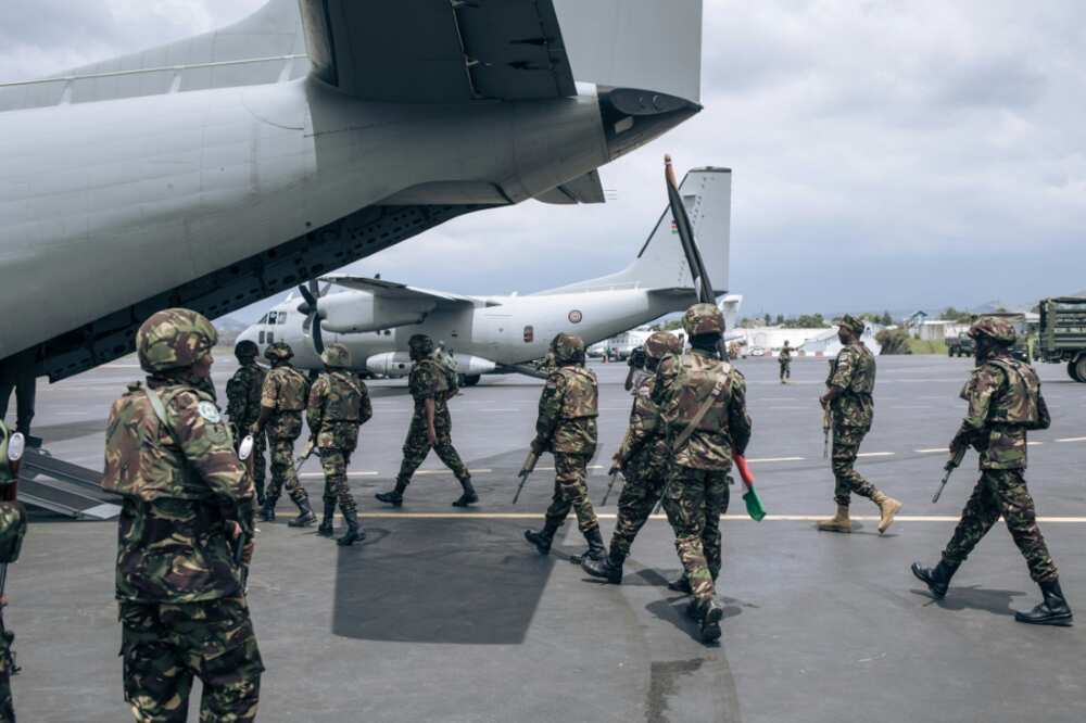 Two planes carrying about 100 Kenyan troops touched down in Goma airport on Saturday