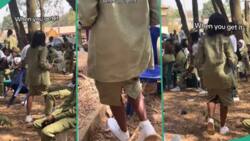 "She carry church for head": Corper trends after she was seen wearing split skirt in camp in video