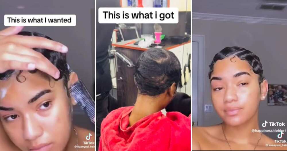 TikTok user @happinesshlohlori shared a video showing the slick hair style that she asked for vs what she got