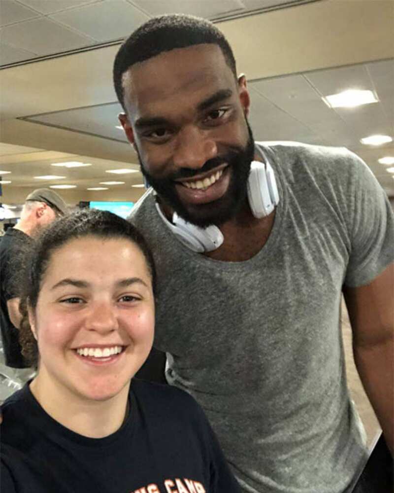 The man helped her when she would have missed her flight.