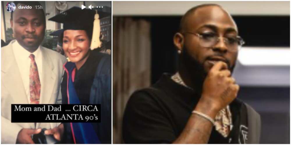 Davido shares adorable '90s throwback photo of dad and late mum in Atlanta