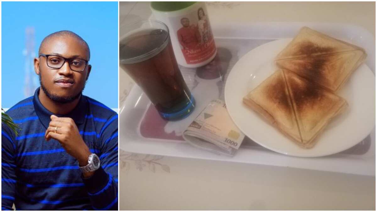 Check out how this Nigerian man served his wife breakfast in bed with N1k notes, people are asking if he needs more wives (photos)
