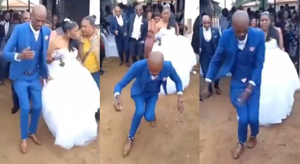 Photos of a man dancing on his wedding day.