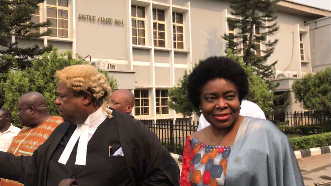 Former FCt minister, Jumoke Akinjide leaving court.