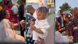 Chomzy’s hubby rains cash on her at stepson’s 1st birthday, Bella, Sheggz spotted at party: “A pity”