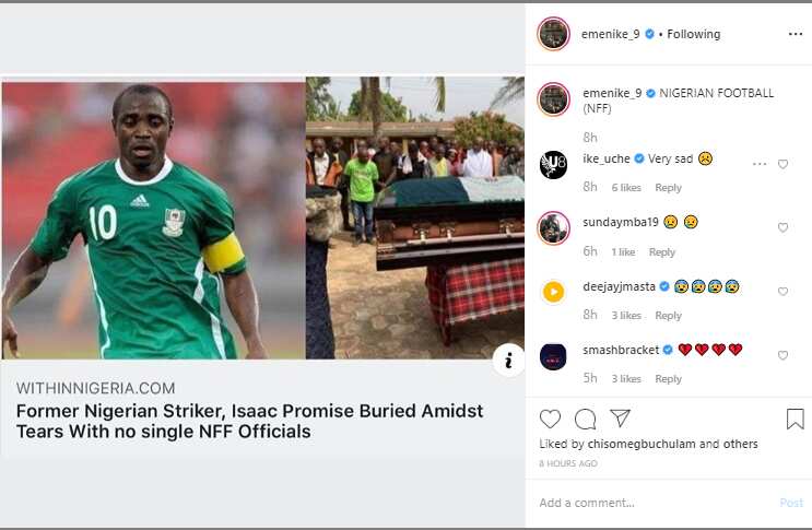 Isaac Promise: No NFF official attended burial of former Nigeria international