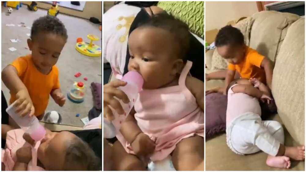 The baby sucked on the feeds her brother offered her.
Photo source: Twitter/@jaylabrenae