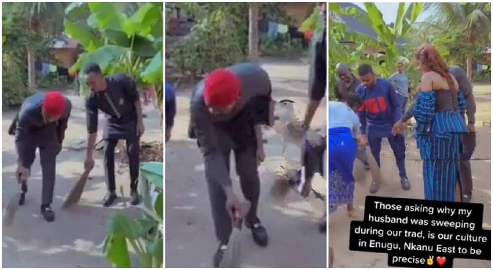 Video shows Nigerian man sweeping at his traditional wedding in Enugu.