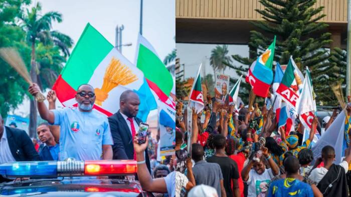 Thousands of residents troop out to receive APC governorship candidate, Akanimo Udofia in Uyo