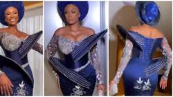 "E carry DSTV dish for body": Video of bride's dramatic asoebi style sparks reactions