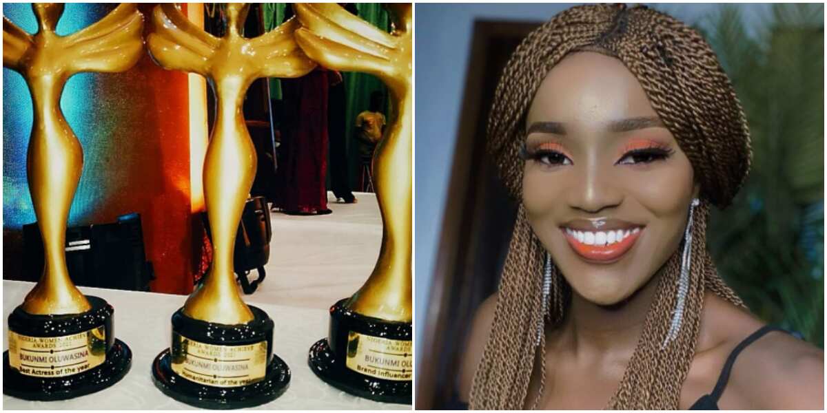 Actress Bukunmi Oluwasina in shock as she wins 3 major awards in one night, expresses gratitude to fans