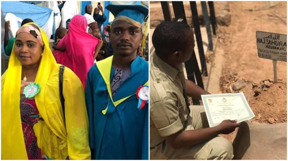 Man presents his NYSC certificate to his late mum at her grave (Photos)