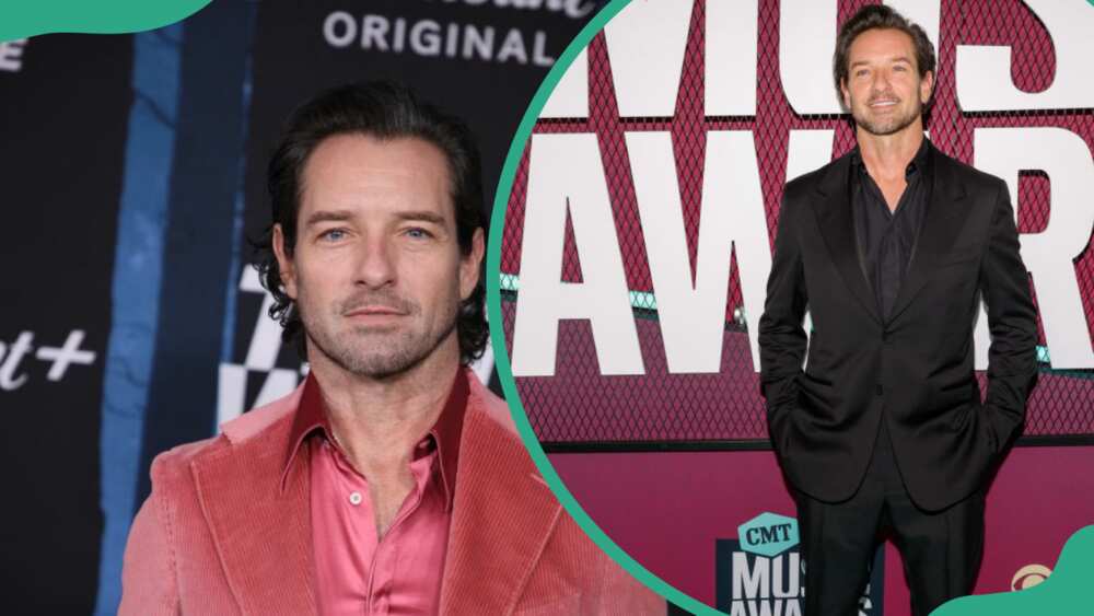 Ian Bohen attends the Los Angeles premiere at Harmony Gold (L) and during the 2023 CMT Music Awards at Moody Center on (R).