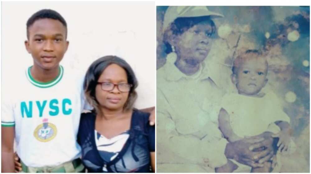 Young man shares throwback photo of mum in NYSC uniform, he's now a corps member 21 years after