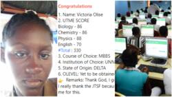 "I tap from your grace": Brilliant girl clears her JAMB results, scores 88 in Physics, 86 in Biology