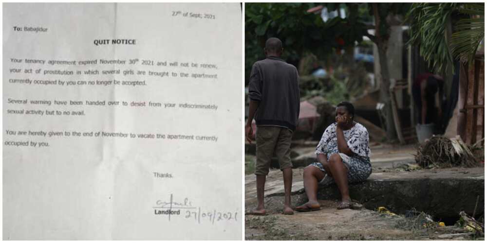 Social media reacts as Nigerian landlord issues tenant quit notice for his acts of prostitution