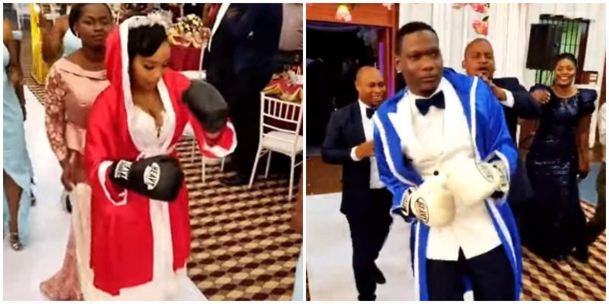 What is going on? Reactions as couple show up for their wedding reception in robes, boxing gloves