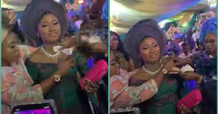 Watch moment lady stopped people from spraying money on her sister during wedding